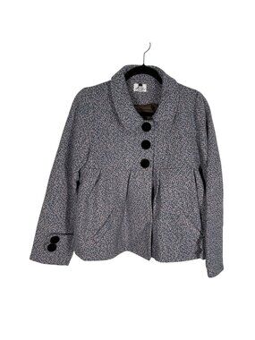 Kaity Women L Pink Teal Tweed Wool Blend Retro Preppy Bow Swing Peacoat NWOT